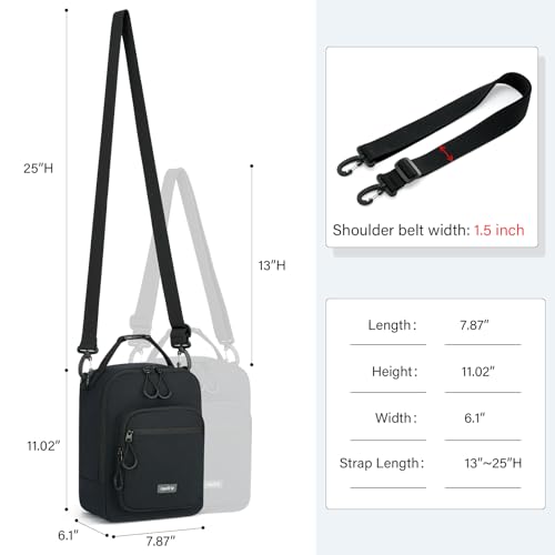 HanTrip Insulated Lunch Bag with Adjustable Shoulder Strap, Lunch Box for Women Men, Reusable Portable Lunchbox for Office Work Picnic (Black) — view 6