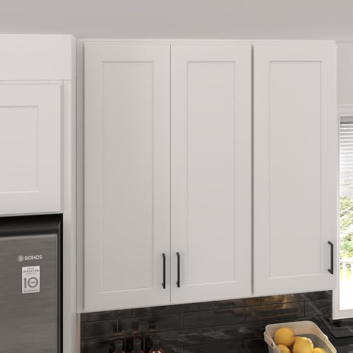 Image of Furinno Shaker Wall Kitchen Cabinet 2-Door-3 Shelves, Ready to Assemble, 12 D x 27 W x 42 H, White
