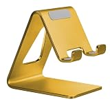 Aoviho Desk Cell Phone Stand Phone Holder - Aluminum Phone Cradle Dock for iPhone 15 14 13 12 pro 11 X Xs max 8 7 6 6s Plus SE 5 5s SE Samsung, All Smart Phones (Medium Yellow)