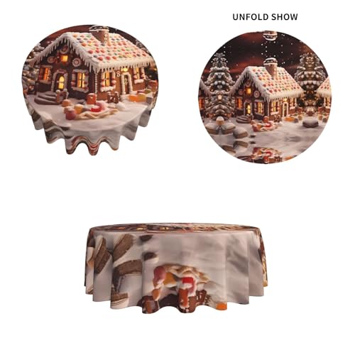 Nappe ronde de Noël imprimée village infroissable en polyester durable - 5