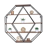 Sheffield Home Decorative Octagonal Metal and Wood Floating Shelf, Black and Natural