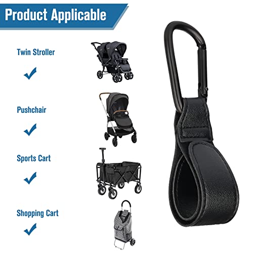 Kinderwagen Haken Clips,2 Stück Buggy-Clips Träger Kinderwagen Haken,Kinderwagen Taschenhalter aus Leder,bag hooks for stroller,kinderwagen clips,Kinderwagen haken für taschen,rucksack (Schwarz)