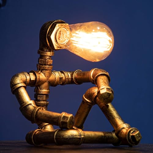 Image of Steampunk Table Lamp, Vintage Industrial Metal Robot Table lamp, Water Pipe Table Lamp, Steam Punk Pipe Lamp Style Desktop Light for Bar Cafe Desktop Room Decoration