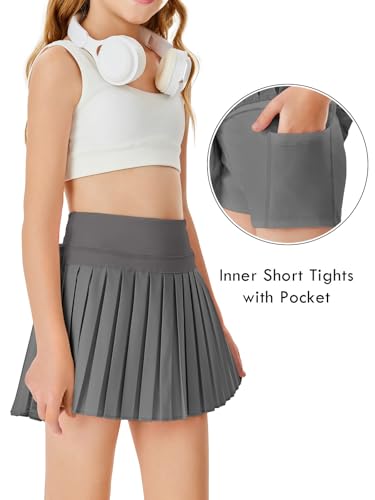 Image of Haloumoning Girls Pleated Skirts with Shorts Athletic Tennis Skirt Skorts | Girls Pleated Tennis Skirt,Golf Skirt,with Pockets,Girls Skort,Sport,Performance