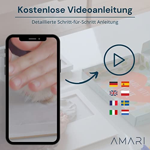 Amari ® Pfotenabdruck Set – Abdruckset für Tiere mit Buchstaben, Zahlen und Bilderrahmen – Pfotenabdruck Set Hunde Pfotenabdruck Set Katze Geschenk für Hundebesitzer Erinnerung Hund Bilderrahmen
