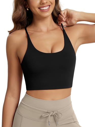 ODODOS Halter Sports Bra for Women Non Padded Strappy Cropped Tops Workout Yoga Crop