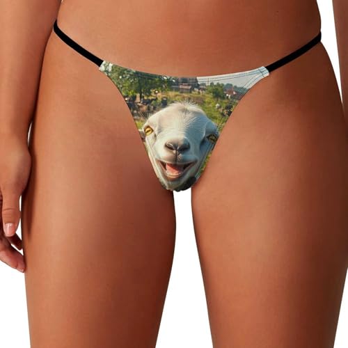 peiyeety String Humoristique en Forme de chèvre pour Femme, Culotte Taille Basse, Dos en T, Style Hipster