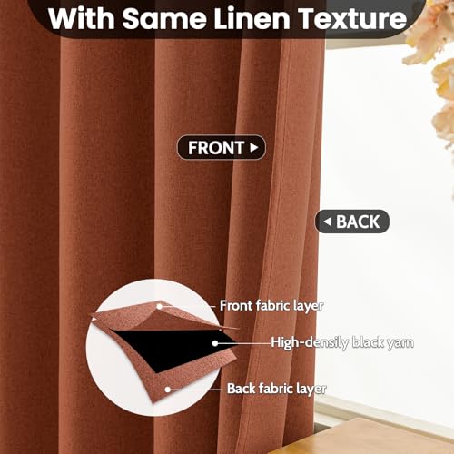 Image of COSVIYA 100% Blackout Burnt Orange Linen Curtains & Drapes 72 Inch Length | Light Blocking Full Room Darkening Grommet Insulated Thermal Window Panels for Bedroom /Living Room,52x72 inches,2 Panels