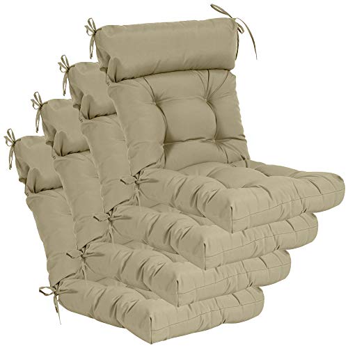 Image of QILLOWAY Outdoor Rocking Chair Cushions Set of 4, 100% Polyester Waterproof Patio Rocking Chair Cushion, High Back Weatherproof Chair Pad for Adirondack & Outdoor Furniture, Beige