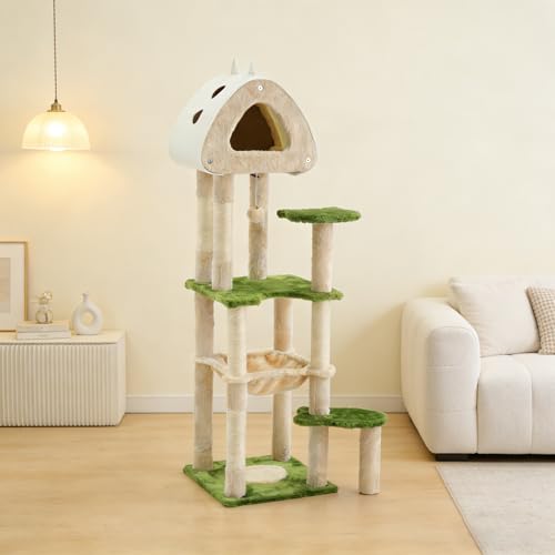 Árbol para gatos multi-niveles de 56.3 pulgadas color verde miniatura 1