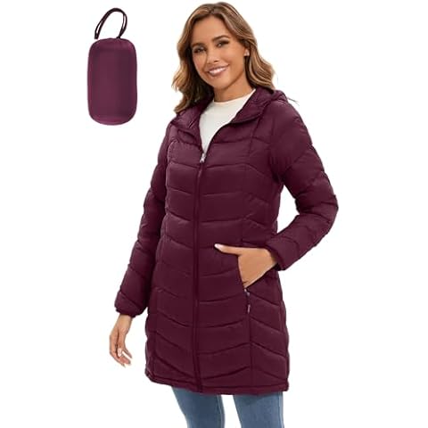 ANOTHER CHOICE Women Puffer Jacket with Hood Packable Warm Lightweight Puffy Coat Wine L Cover