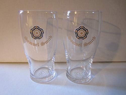 Set of 2 Samuel Smith Old Brewery Black and Gold Pentagon Logo Tulip 16 oz Pint Glasses