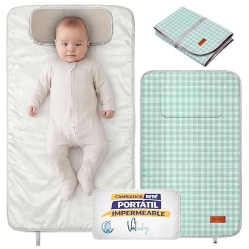Imagen de Cambiador Bebe Portatil Impermeable Plegable Acolchado Lavable Cuadros Vichy para Casa Fuera o Viaje Regalo Recien Nacido Cosas Accesorios Niño Niña Muda Fraldas para Pañales Changing Mat Baby Valbaby