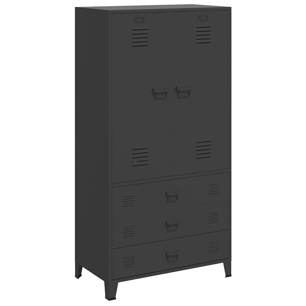 Willood Industrial Kleiderschrank Schwarz 90x50x180 cm Metall Garderobenschrank Schlafzimmerschrank Metallschrank Lagerschrank Mehrzweckschrank Schrank
