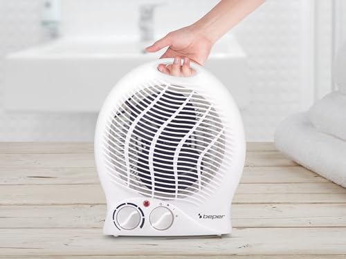 beper p203ter202 radiateur soufflant salle de bain, chauffe ventilateur, 2000w, 2 puissances sélectionnables, chauffe ventilateur compact avec thermostat réglable, mode éco et arrêt automatique, blanc