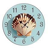 Horienteeon Orologio da parete in legno a forma di conchiglia, decorazione a molla in legno, silenzioso, senza ticchettio, funzionamento a batteria, per camera da letto, bagno, soggiorno, ufficio