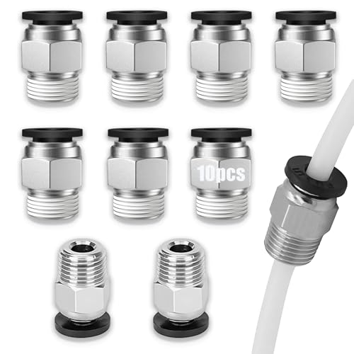 10 Stück PC4-M10 Stecker, PC4-M10 Pneumatik Verbinder Steckverbinder,PC4-M10 Pneumatischer Anschluss,PTFE Tube Quick Push Fitting for Extruder 3D Printers,Schnellverschraubung für E3D-V6 Gewinde M10