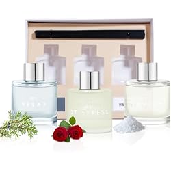 Set of 3 Reed Diffuser Set, 50ML Black Cedar Juniper Rose Sea Salt Reed Diffusers with 12 Black Fiber Sticks,Scent Diffuser Air Freshener for Bedroom Bathroom Office