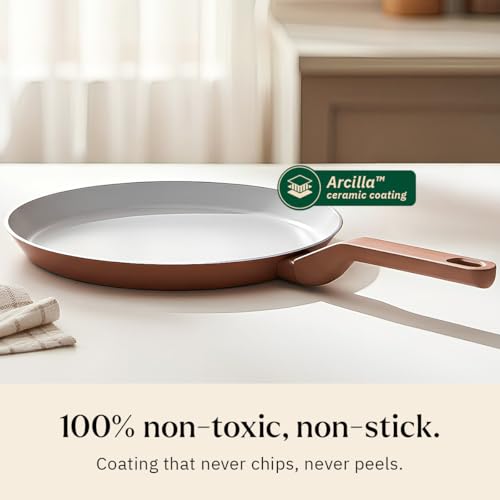 Image of Ember Cookware Arcilla Ceramic Non Stick Tawa 28cm | Non Toxic Roti & Chapati Pan | ISI Certified | Ceramic Cooking Tawa | PFAS & PTFE Free | 5-Year Warranty | Terracotta