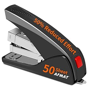 AFMAT Stapler for Desk, 50 Sheet Effortless Desktop Stapler Staple with One Finger, Portable Ergonomic Handheld Staplers Heavy Duty, Built-in Remover, Space Save Size, Good for Home & Office ES10