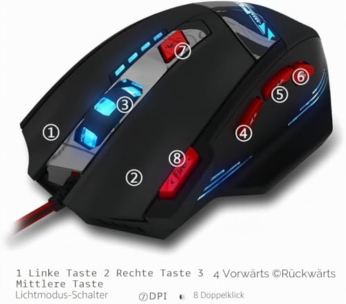 zelotes T90 Gaming Maus 9200 DPI, 8 Programmierbare Tasten, Multi-Modi LED, USB Gaming Maus, Gewichtstuning für Pro Gamer