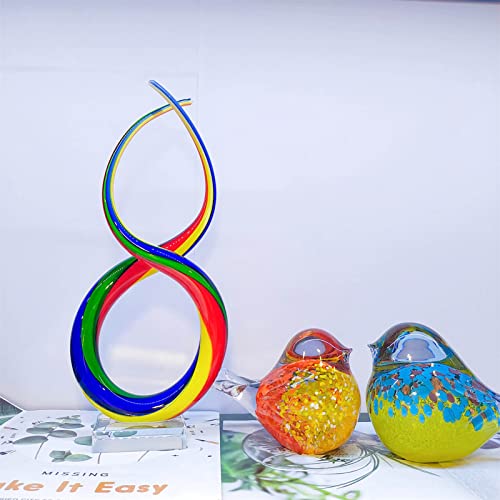Multicolor Abstract Ribbon Glass Sculpture - 14" Hand Blown Colorful Glass Art Statue On Crystal Base Home Decor Gift #TOP6