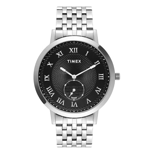 TIMEX Analog Watch for Man with Black Round Dial & Silver Stainless Steel Bracelet Band Water Resistant Men's Wrist Watches - TWEG27501
