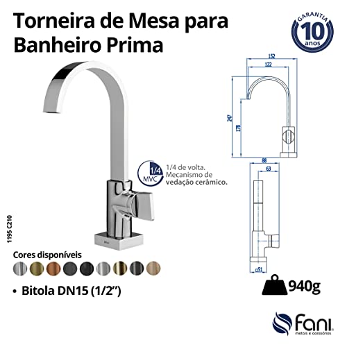 Torneira Banheiro Bica Alta Cromado Prima 210 Fani