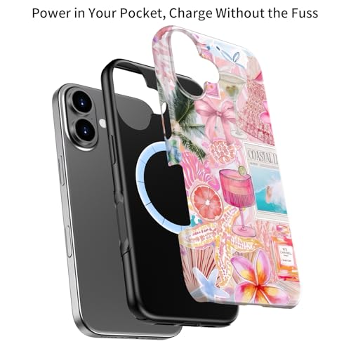 Coque iPhone 16 Plus Goodon : protection rigide double couche et silicone Paradis rose avec fleurs