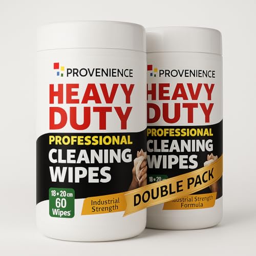 Provenience® Toallitas húmedas XL de limpieza resistentes | 120 hojas | Paquete doble de 2 x 60 | Grado profesional | Eficaces contra aceite, grasa, barro, lubricantes, combustible, suciedad | Suave