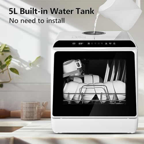 EUHOMY Countertop Dishwasher with 5 L Builtin Water Tank& Inlet Hose