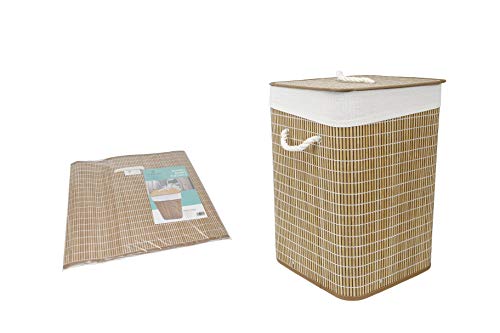Thesecrethome.es | Cesto ropa sucia con tapa | plegable con funda interior | redondo o cuadrado | 35 x 50 cm (Cuadrado-Natural)