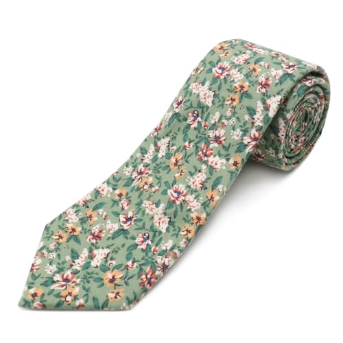Image of Cotton Floral Ties for Men 2.76 inch Men's Skinny Tie Linen Flower Printed Neck Tie for Wedding Dating Party