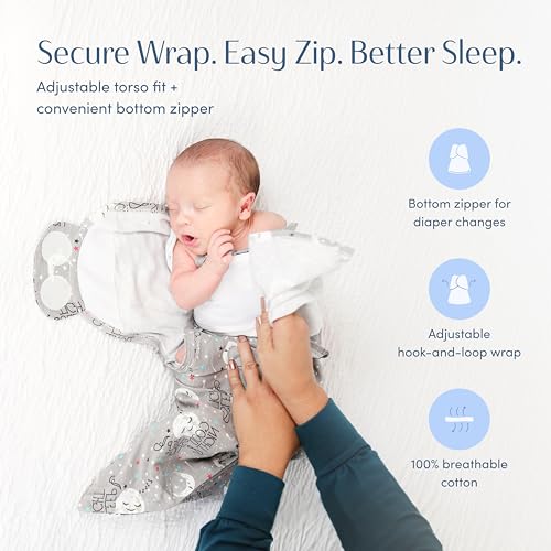 Image of SleepingBaby Zippy Swaddle - 100% Cotton Newborn Swaddle Transition Wearable Blanket with Bottom Zipper - Secure, Breathable for Safer Sleep - Heather Grey - Small /Medium (7-13 lbs)