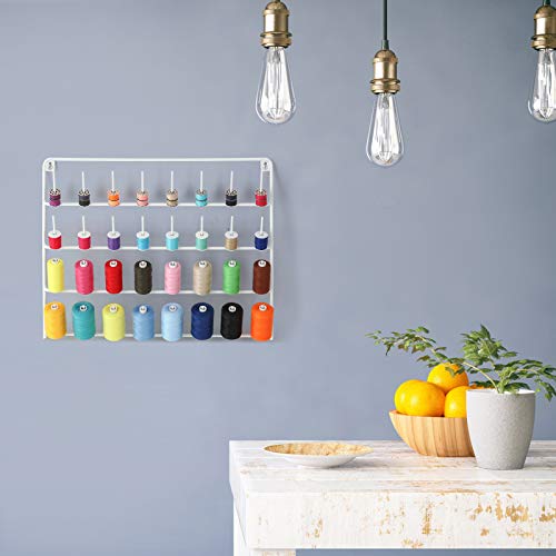 Haitarl 32-Spool Sewing Thread Rack, Wall-Mounted Metal Sewing Thread Holder With Hanging Tools, Metal Rack For Organize Sewing Thread, Embroidery-Suitable For Large Thread, White #TOP6