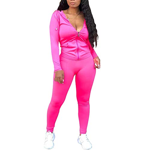 Women's Casual 2 Piece Outfits Solid Long Sleeve Zip-up Hoodie & Skinny Pants Tracksuits Bodycon Jumpsuits Sweatsuit