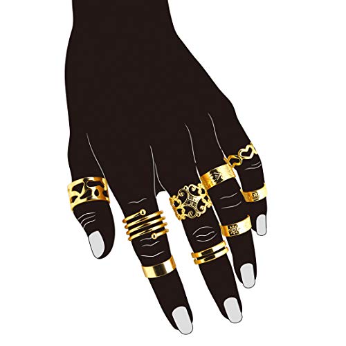 9 Pcs Knuckle Ring Set for Women 18K Gold Plated Vintage Hollow Carving Adjustable Boho Style Stackable Rings Set Hollow Carved, Statement Jewelry for Women Girls