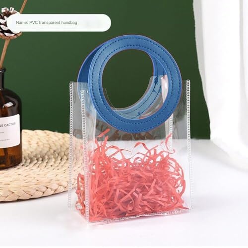 Image of SATYAM KRAFT 6 Pcs Transparent Round Leather Handle Goodie Bags |Gift Bag for Her&Him Wedding Return Gifts Christmas Valentine's Day Birthday Event Festivals Shopping Carry-Packing Bag Blue(27.5x24.5)