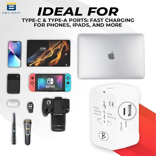 Image of Btag Universal Travel Adapter All in One Worldwide, Travel Adapter USB Ports with Multi Type Power Outlet (QC18W-PD20W,100-240) Voltage (White)