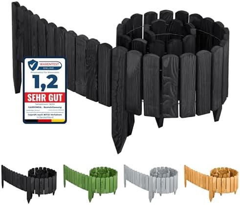 Garronda 200x20 cm Rasenkante Beeteinfassung Holz Graphite GD-0046 | Flexibel formbar, als Rollborder, Beetumrandung, Beetbegrenzung und Gartenzaun für Rasen, Rabatten, Wege und Ga