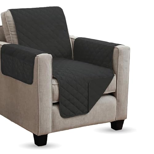 Arsvita gesteppter Sesselschoner - 190x165cm - mit Armlehnen und Taschen (Schwarz) Sesselauflage Sessel - ÖKO-Tex - Sesselüberwurf Schoner Überwurf