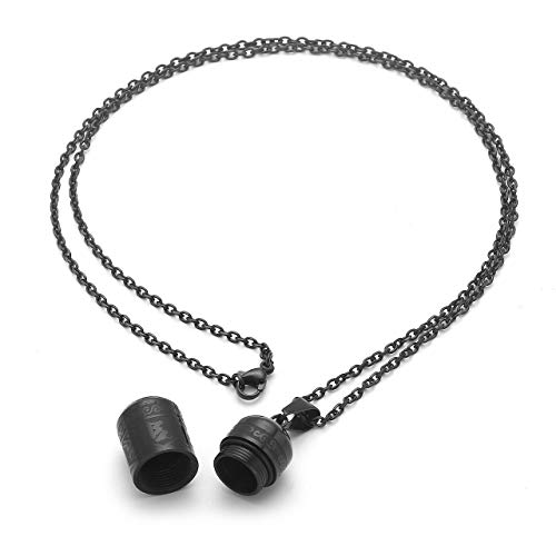 Zysta Edelstahl Asche Schmuck Memorial Urnen Anhänger Patrone Kette Kapsel Pendant Halskette Gravur mit Om Mani Padme Hum (Schwarz)