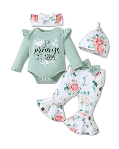 Image of SODLON Newborn Baby Girl Clothes Infant Outfits Clothing Ruffle Romper Bell Bottoms Flared Pants Outfit Sets for Baby Girls