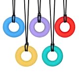 Confezione da 5 collane masticabili in silicone a forma di ciambella, giocattoli sensoriali da masticare per bambini con autismo, ADHD, bisogni morsi, massaggiagengive masticabili per neonati