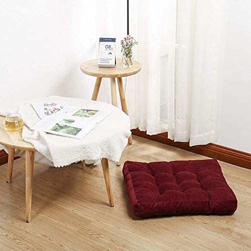 Bilkoivn Square Meditation Pillow For Seating On Floor, Solid Thicken Futon Pillow Seat Tatami Floor Cushion For Yoga Corduroy Chair Pad Adults & Kids, 22X22 Inch (Wine Red) #TOP4