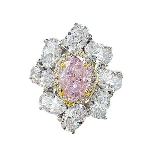 Bague argent S925 diamant carbone rose 6 * 8 mm le cadeau idéal pour femme en taille 7