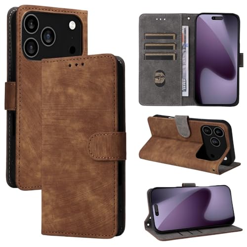 Étui à rabat magnétique iPhone 17 Pro Max marron uni anti-choc