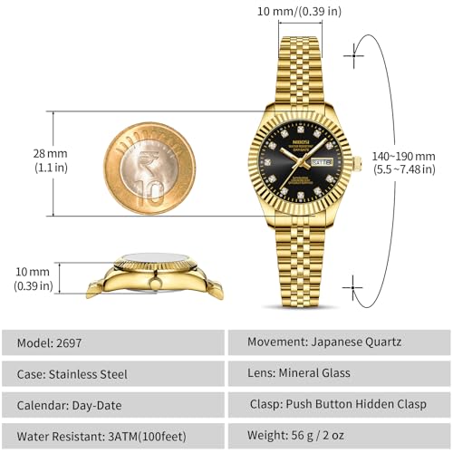 Image of NIBOSI Watches for Woman Analog Quartz Stainless Steel Diamond Rose Gold Green Small Dial Women Watches Classic Wrist Watch Date Waterproof