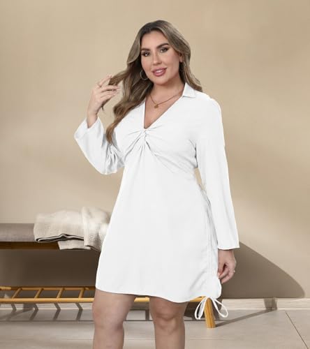 Image of VillbeCoser Women's Plus Size Dress Long Sleeve V Neck A Line Mini Short Cocktail Summer Casual Dress