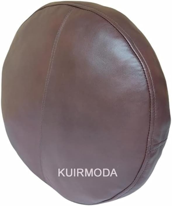 Lambskin Round Leather Pillow Cover - Sofa Cushion Case - Decorative Circular Cushion Throw Covers for Living Room & Bedroom, Diameter 14 Inch - Tan Antique Pack of 1